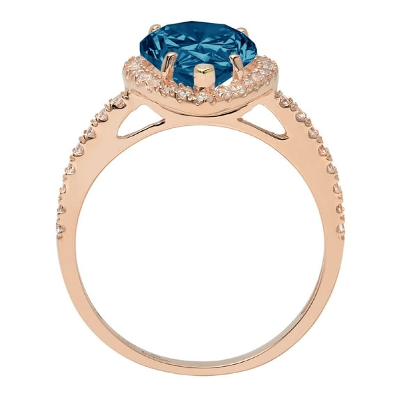 2.38 ct Pear Cut Natural London Blue Topaz Halo Engagement Ring for Women in 18K Rose Gold