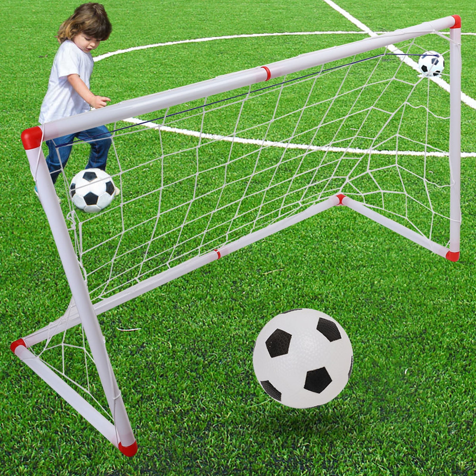 Set Of 2 Kids Football Goal Post Net With Ball Pump Indoor Outdoor Soccer 