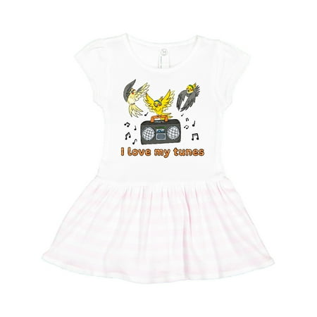 

Inktastic I Love My Tunes Dancing Cockatiels with Radio Gift Toddler Girl Dress