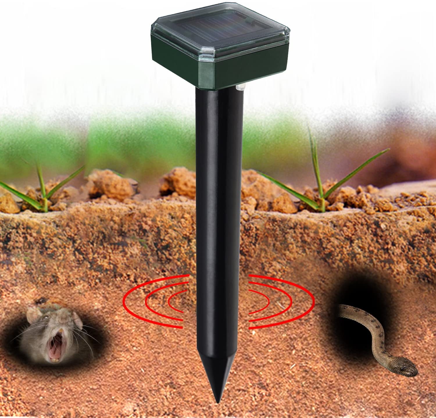 Ultrasonic Solar Power Repellent Mole Snake Mosquito Mouse Outdoor Pest Repeller 