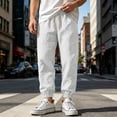 thumbnail image 2 of Mens Linen Pants Casual Summer Elastic Waist Baggy Joggers Lightweight Drawstring Beach Lounge Pants with Pockets, 3XL, 2 of 7