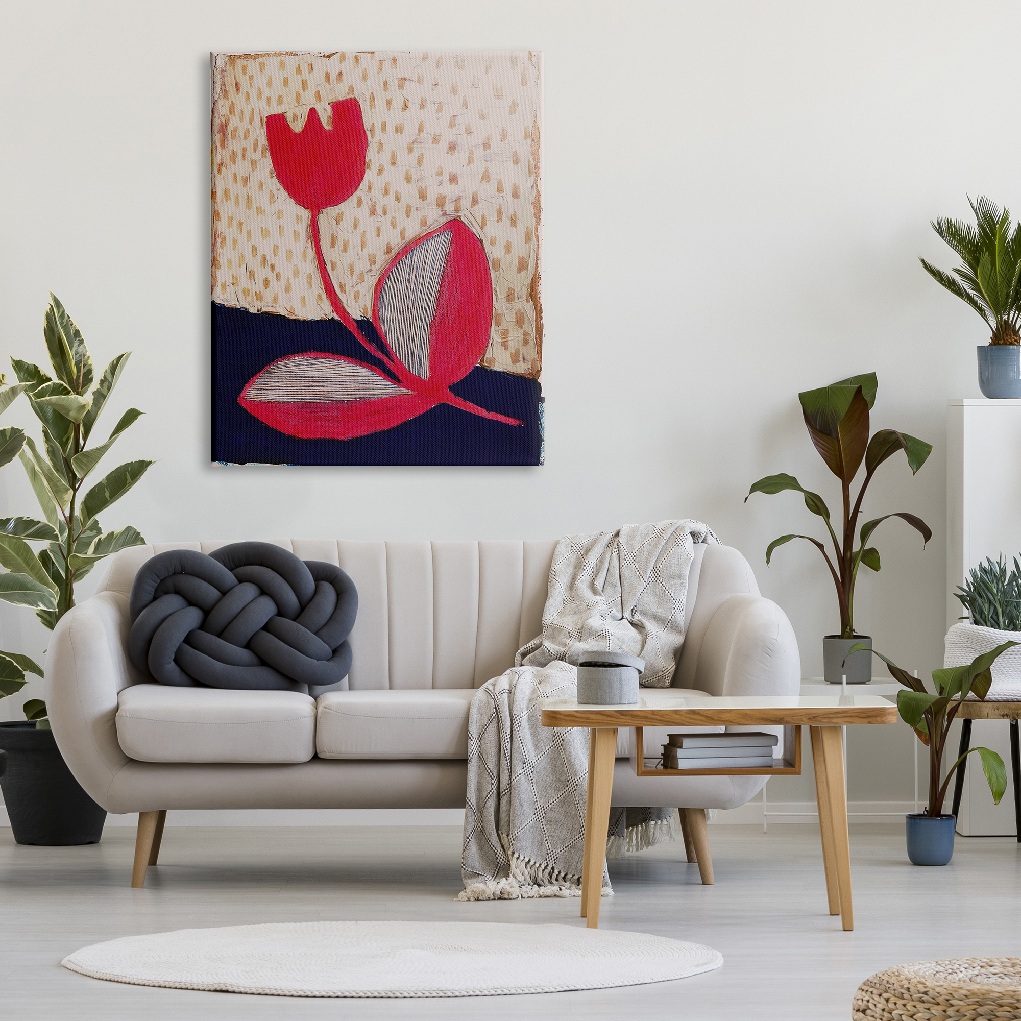 Stupell Industries Red Boho Flower Botanical & Floral Painting Gallery Wrapped Canvas Art Print Wall Art, 36 x 48