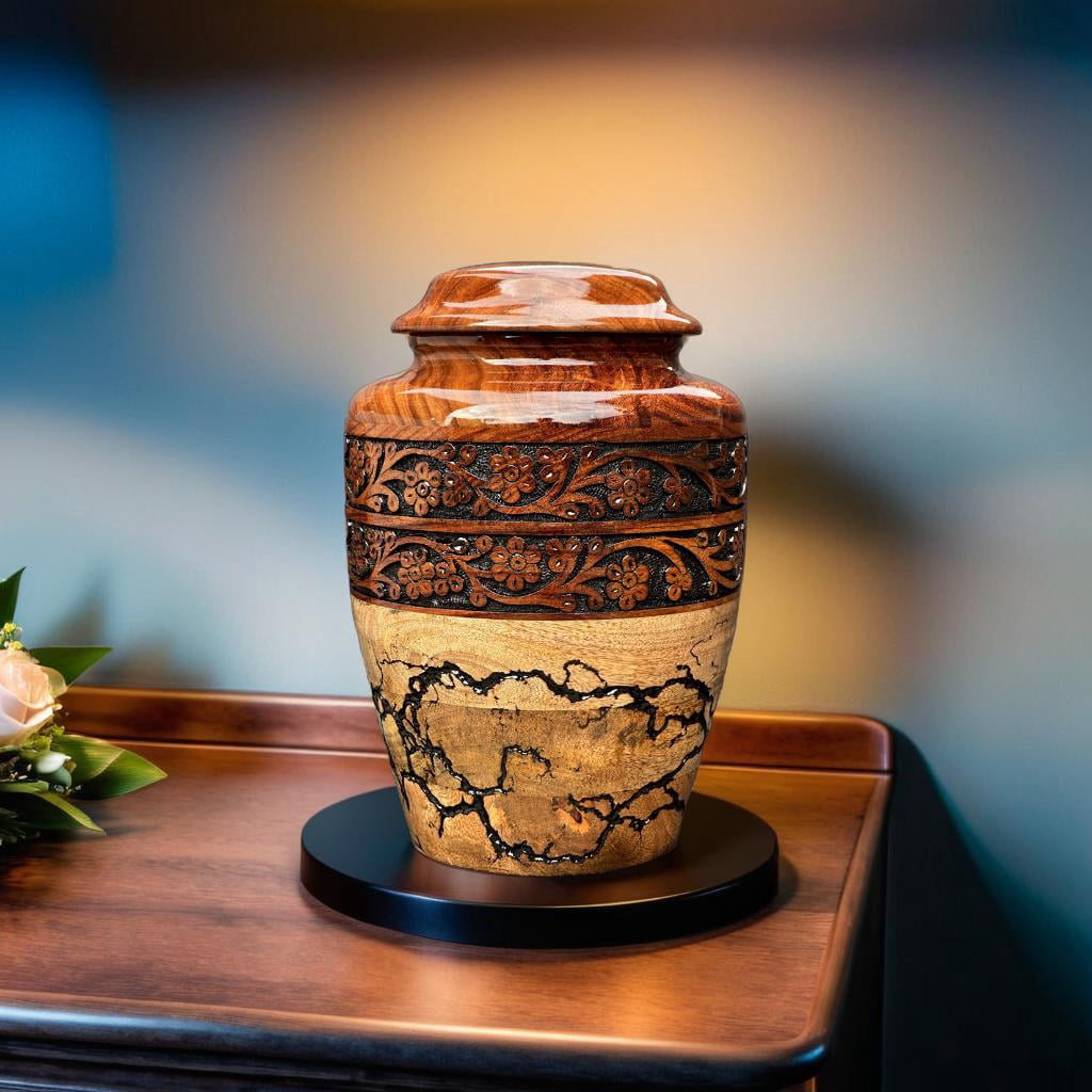 Wooden Cremation Urn for Human Ashes Handcrafted Urn for Adult Men & Women Memorial Urn for Ashes Decorative Burial & Funeral Urn