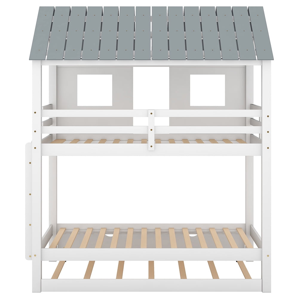 Kadyn Kids Bunk Loft Bed with Rollers/Roof/Windows, White Kadyn Kids Bunk Loft Bed with Rollers/Roof/Windows, White
