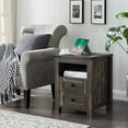 OKD Modern Farmhouse 2 Drawer Nightstand End Side Table with Charging