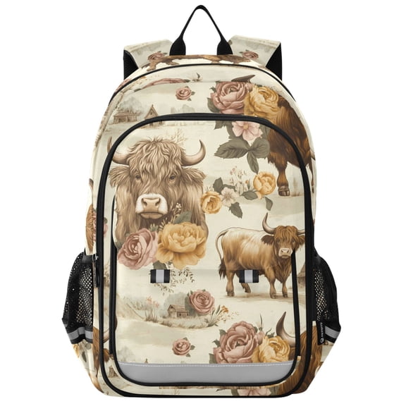 ALAZA Highland Cattle Flower-w1 Laptop Backpack Purse Travel Bag Casual School Bookbag Rucksack for Women Men