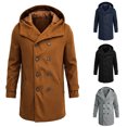 thumbnail image 3 of Men's Hooded Double Breasted Wool Blend Coat Mid-Length Windproof Overcoat Casual Winter Warm Trench Coat With Pockets Khaki XL, 3 of 5