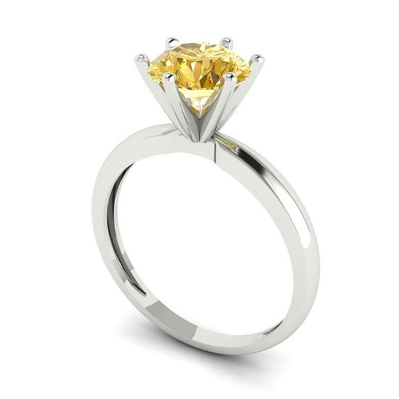 1.5 ct Round Cut Simulated Yellow Diamond Solitaire Engagement Ring for Women in 14K White Gold