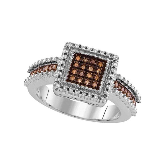 FB Jewels Sterling Silver Womens Round Brown Diamond Square Cluster Ring 1/6 Cttw