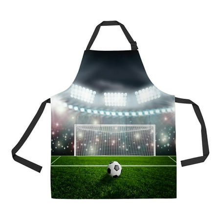 

ABPHQTO Soccer Ball On Green Stadium Arena Apron Home Kitchen Apron with Pockets