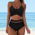 thumbnail image 2 of vigerkar Bikini Set for Women Two Piece Swimsuit Crew Neck Top Spaghetti Straps Cross Back Lace up Mid Rise Black, XXL, 2 of 6