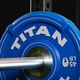 thumbnail image 5 of Titan Fitness 45 LB EZ-Grip Urethane Olympic Weight Plate, Single Blue Competition Plate with Steel Chrome Core, Easy-Grip Interlocking Design, Weightlifting, Strength Training, Home Gym Plates, 5 of 10