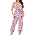 thumbnail image 2 of EchfiProm Womens Christmas Pajamas 2 Piece Set Loungewear Funny Fall Short Sleeve and Capri Festive Pjs Set for Women Pink, 2 of 6