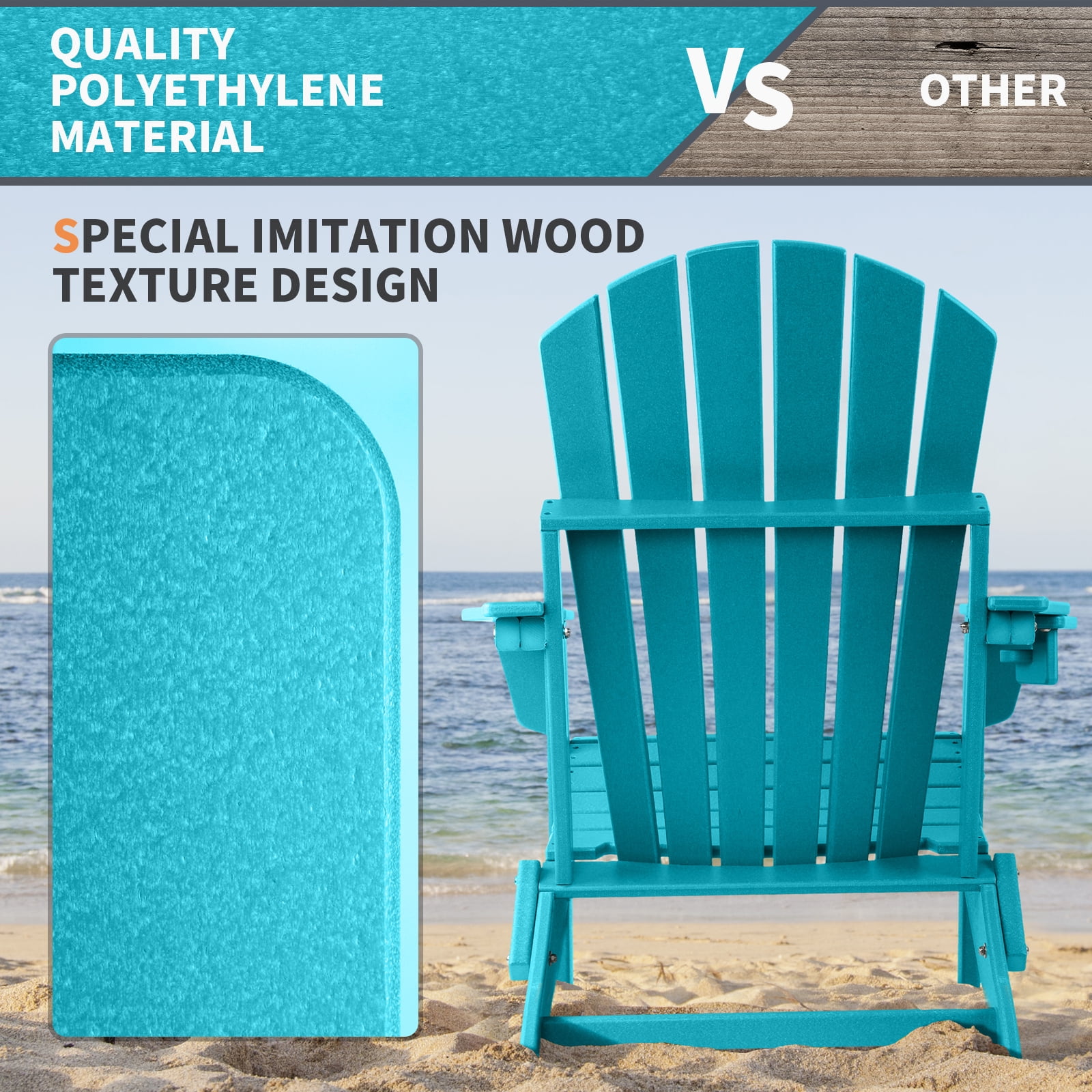 FUNBERRY Folding Adirondack Chair Set of 6, All Weather HDPE Fire Pit Chairs with Cup Holder for Outdoor