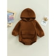thumbnail image 2 of TSEXIEFOOFU Baby Fall Winter Hooded Romper Casual Long Sleeve Solid Color Front Pocket Bodysuit, 2 of 8