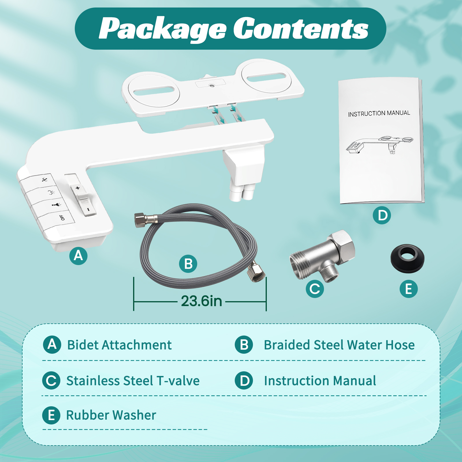 QUITEDEW Dual Nozzle Non-Electric Bidet Toilet Attachment,Self-Cleaning,Adjustable Water Pressure Control with Filtration,White