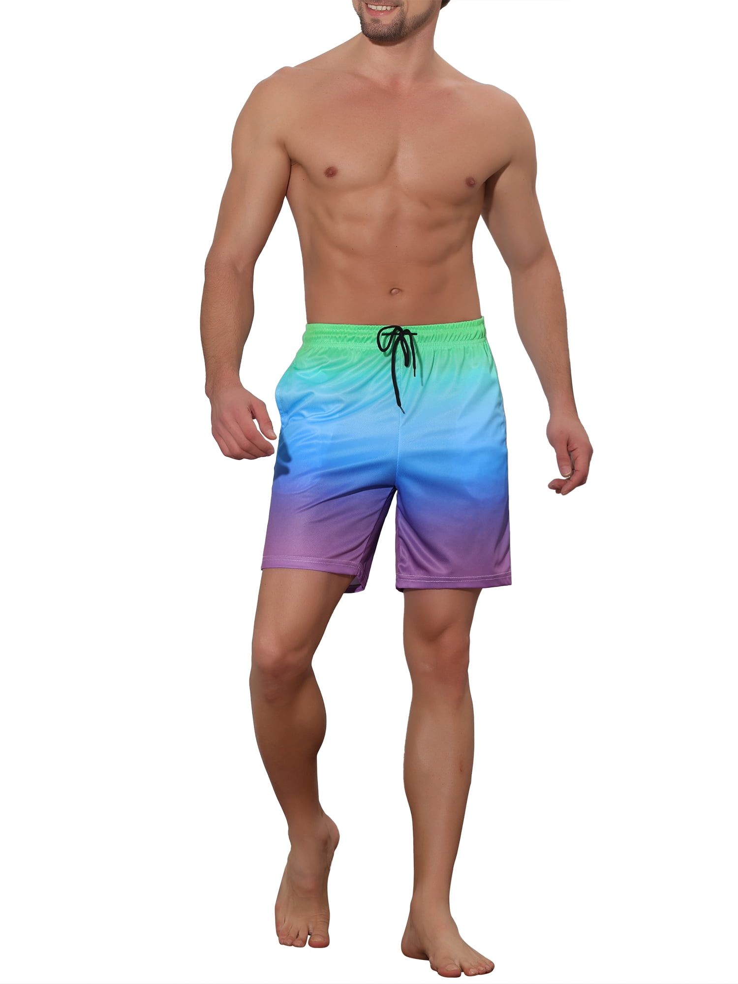 Unique Bargains Men's Contrast Color Summer Beach Colorful Swimwear Shorts 30 Green Blue