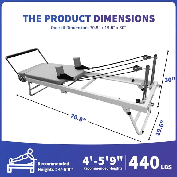 Pilates Reformer Machine, Foldable Workout Equipment, 440 lbs Capacity, 3-Height Pulley Risers for Home, Apartment, and Studio