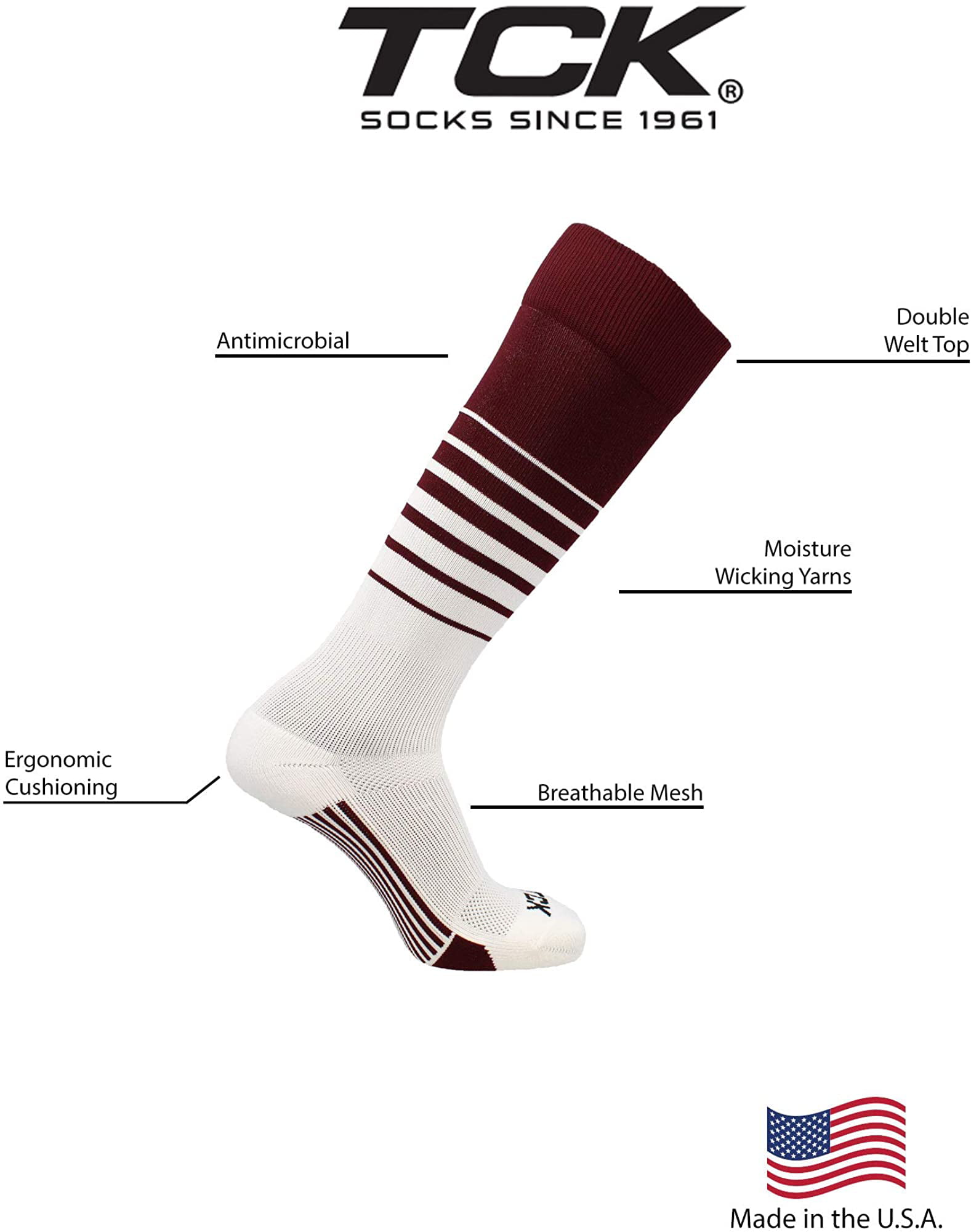 TCK Sports Elite Breaker Soccer Socks with Extra Cross-Stretch for Shin Guards Multiple Colors
