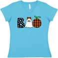 thumbnail image 3 of Inktastic Boo Halloween Ghost and Plaid Pumpkin Women's V-Neck T-Shirt, 3 of 5