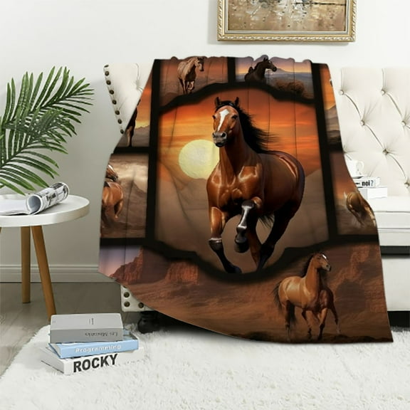 COMIO  Horse Blanket Horse Gift for Horse Lover Horse Print Throw Blanket Horse Blanket for Girls Cozy Warm Comfy Fluffy Blanket for Bed Couch Living Room Decor  Western Horse Blanket