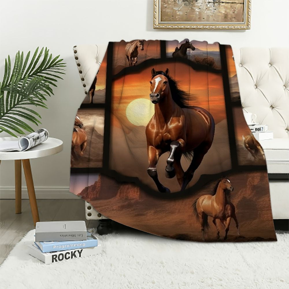 ARISTURING Horse Blanket Horse Gift for Horse Lover Horse Print Throw Blanket Horse Blanket for Girls Cozy Warm Comfy Fluffy Blanket for Bed Couch Living Room Decor Western Horse Blanket