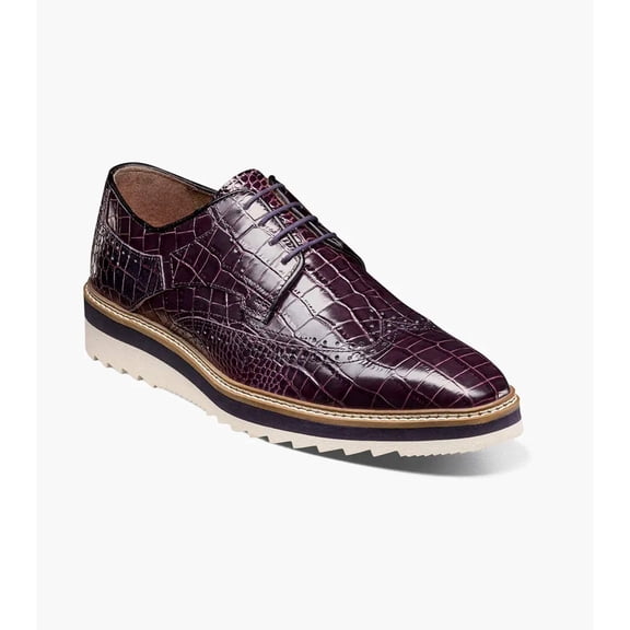 Stacy Adams Alario Wingtip Oxford Croco Leather Shoes Purple 25725-542