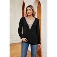 thumbnail image 3 of Anbech Women's Lace Splicing Blouse V Neck Shirt Splice Short Sleeve Loose Casual Solid Color Tops, 3 of 9