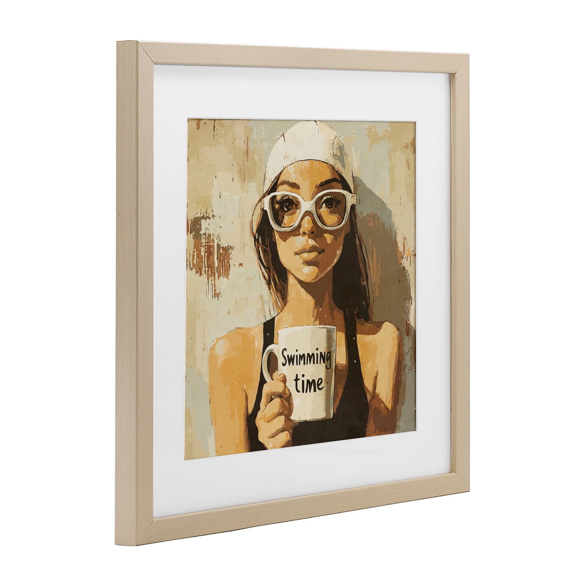 Stupell Industries Swimming Mug Girl Birch Framed Print Under Glass, design by Layla Oz