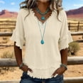 thumbnail image 2 of Linen Shirt for Women,v Neck Short Sleeve 2026 Summer Spring Casual Shirt Summer Basic Blouse Fashion Clothing Outfits Relaxed Fit Clothes Loose V Neck Blouse,Beige,L, 2 of 8