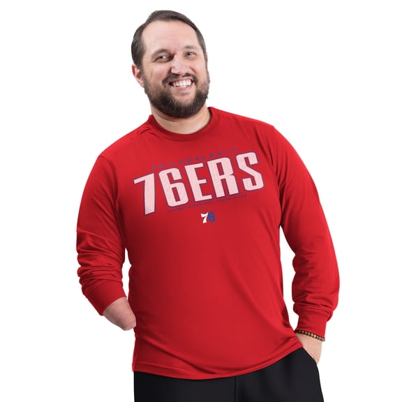 Men's G-III Sports by Carl Banks Red Philadelphia 76ers Adaptive Printed Mesh Effect Long Sleeve T-Shirt