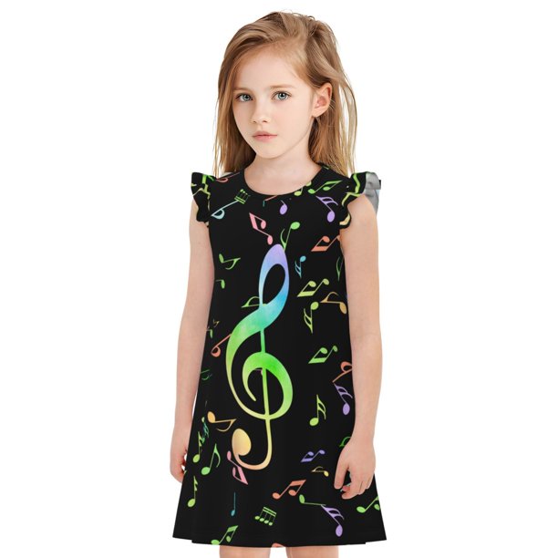 Balery Music Notes Camisón de princesa para niñas, pijama de algodón con mangas abullonadas, suave y bonito.-Medium