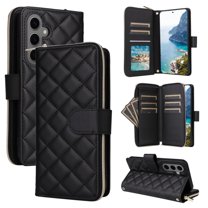 For Samsung Galaxy S24  5G Wallet Case Magnetic Flip Cover 9-Card Slots Zipper Pocket With Detachable Shoulder Strap And Wrist Strap,Black,For Galaxy S24  (5G)