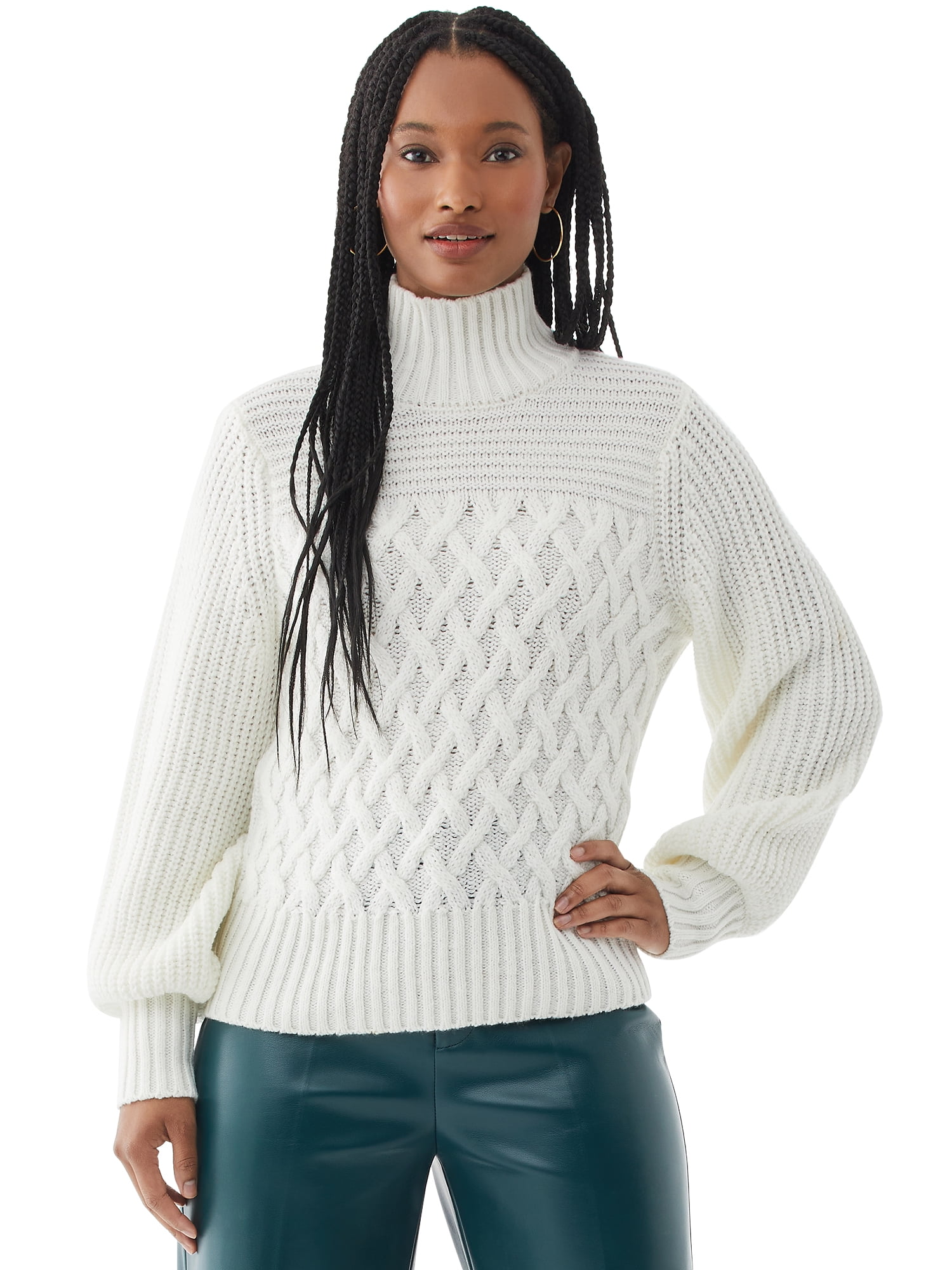 cable knit mock turtleneck sweater