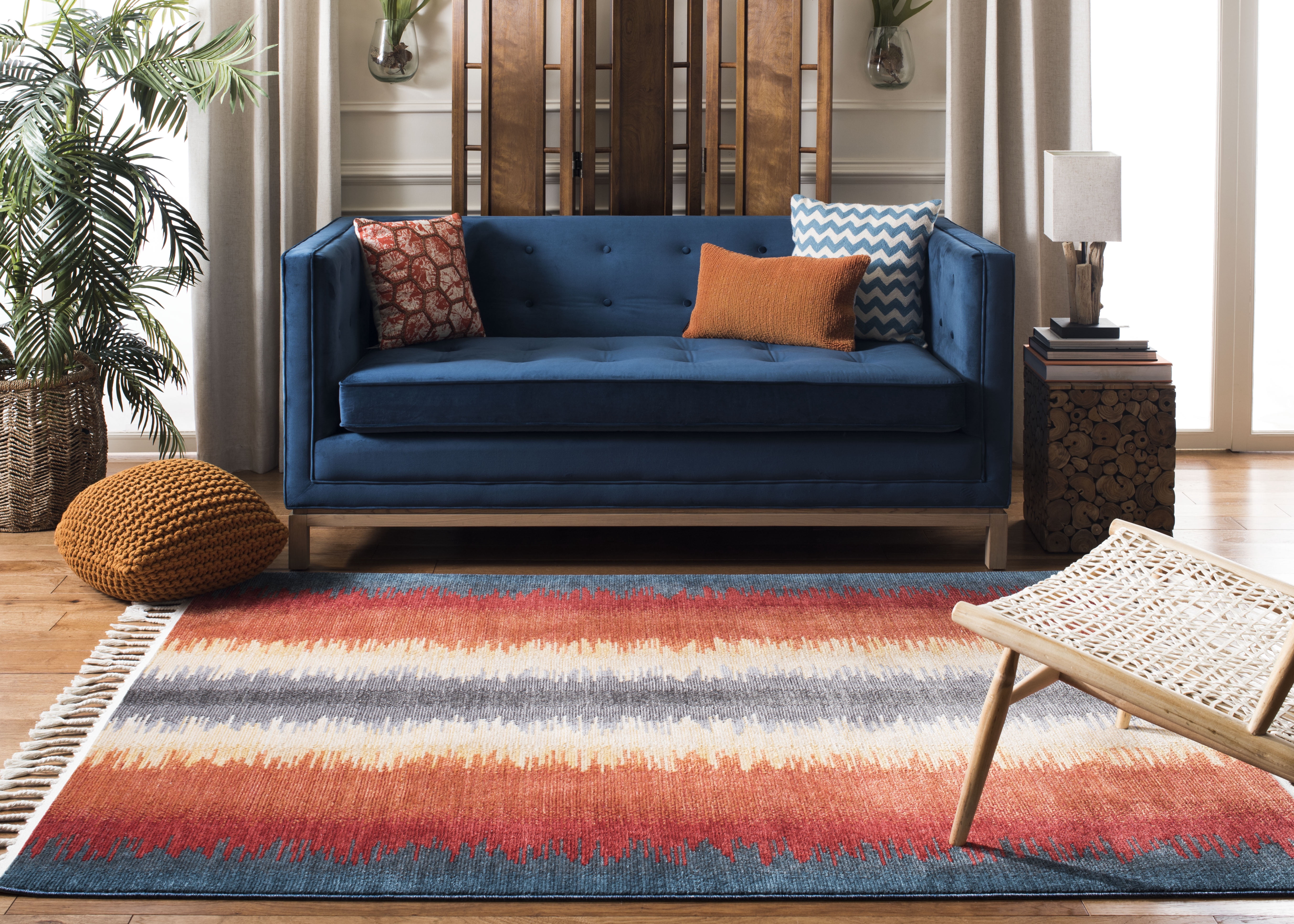 Safavieh Farmhouse Bridger Striped Area Rug, Navy/Orange, 3' x 5'