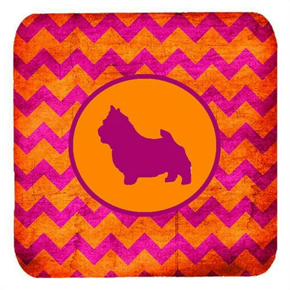 Norwich Terrier Chevron Pink And Orange Foam Coasters, Set Of 4