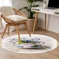 thumbnail image 4 of Round Area Rug 4 Ft, Spring Blue Flowers Washable Non-Slip Circle Carpet for Living Room/Bedroom, Retro Tea Cup Phrases Country Low-Profile Crawling Mats Collection Rugs for Indoor, 4 of 8