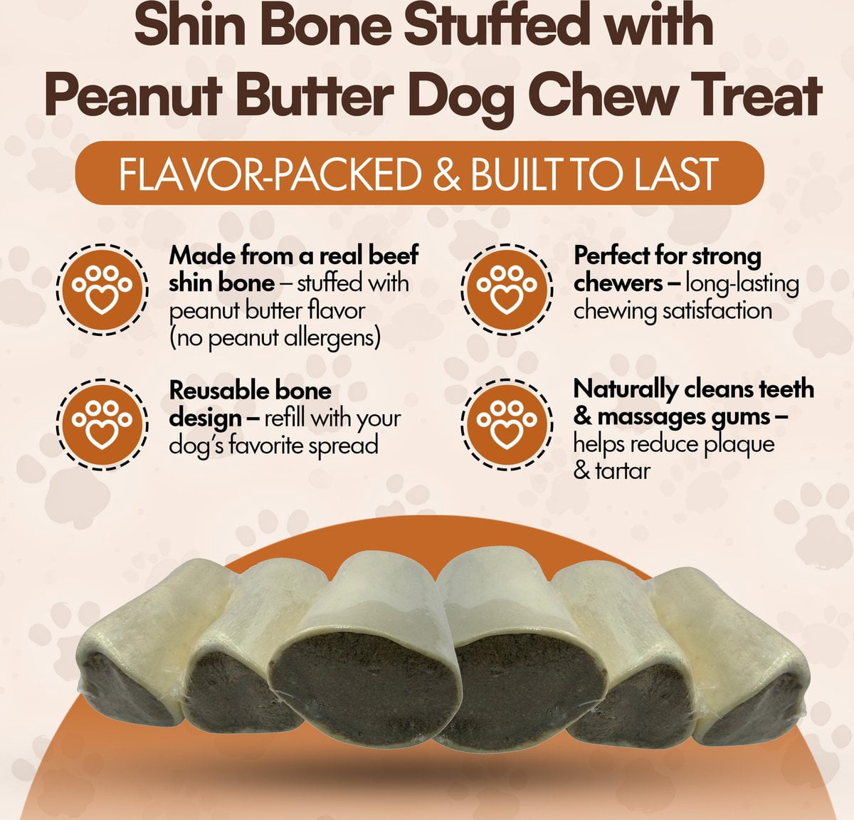 The Treat Shack Shin Bone Stuffed With Irresistible Peanut Butter Dog Chew Treat, 12CT
