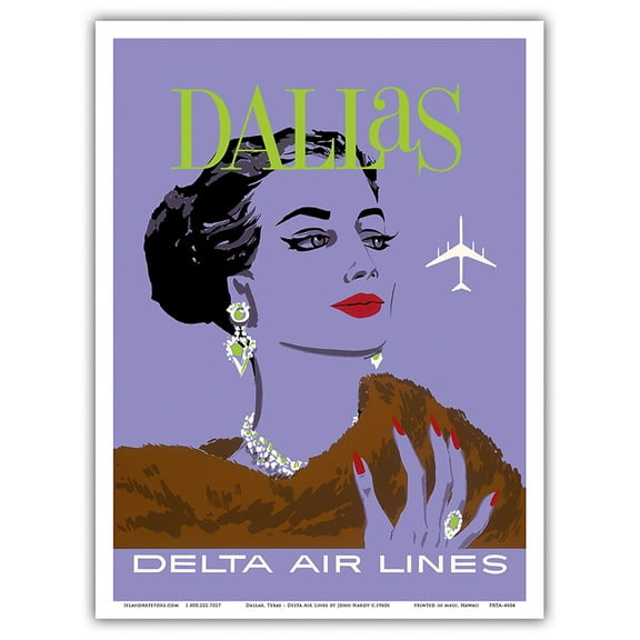 Dallas Texas - Delta Air Lines - Vintage Airline Travel Poster by John Hardy c.1960s - Master Art Print (Unframed) 9in x 12in