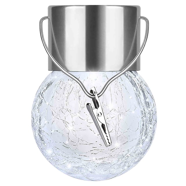 Solar Powered Crackle Glass Ball Pendant Light - LED Rattan Hanging Lantern for Garden, Patio, and Outdoor Decorative Lighting