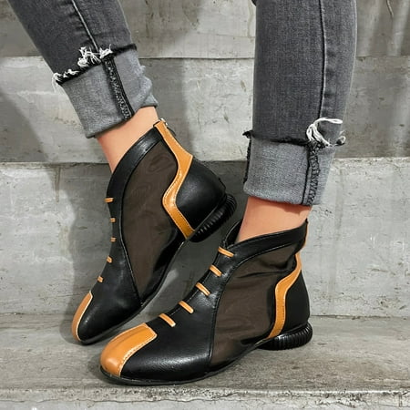

YOTAMI Womens Boots Hollow Mesh Square Toe High-top Deep-mouth Single Shoes Breathable Color Matching Mesh Boots S and als Outerwear Black 6.5