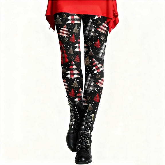 Hvot&aat Christmas Leggings for Women Xmas High Waisted Yoga Sport Elastic Pants Santa Claus Print Ankle Length Pants