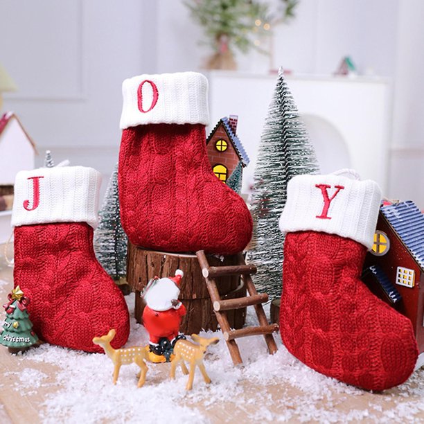 Calcetines navideños calcetines retro estilo hilo tejido letras estampadas chimenea árbol de Navidad regalo de Navidad calcetines colgantes