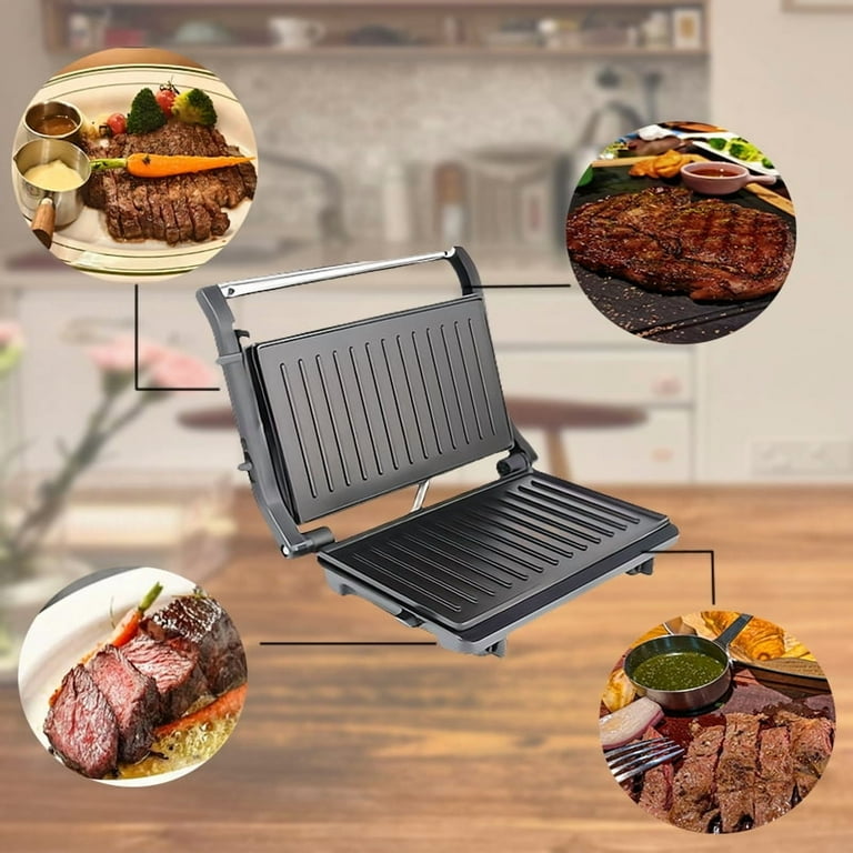 Electric Panini Press & Grill – 850W Contact Grill with Adjustable Temperature, Stainless Steel | Makes Sandwiches, Burgers, Steaks | Compact Design, Easy Cleanup