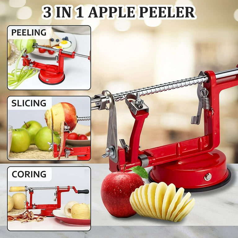 3in 1 Apple Peeler Manual Rotation Potato Fruit Core Slicer Kitchen Hand Cracking Corer w/ Zinc Alloy Peeler Suction, Size: 3 in