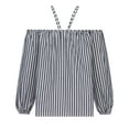 thumbnail image 4 of Jewelreauty Womens Striped Long Sleeve Shirts Casual Off the Shoulder Strap Shirts Summer Loose Blouses 2025 (S, Black), 4 of 8