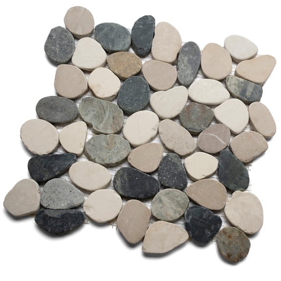 CNK Tile Black and Tan Pebble Tile - 12" x 12" Stone Mosaic for Bathroom Kitchen Backsplash Accent Walls