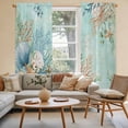 thumbnail image 2 of Teal Beach Coastal Kitchen Curtain for Berdoom Living Room Cafe 72 Inch Length, Summer Nautical Coral Shell Botanical Tiers Curtains Light Filtering Drapes Window Treatment 2 Panels 52"Wx72"L, 2 of 8