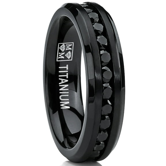 Metal Masters 6mm Black Womens Eternity Titanium Ring Wedding Band Black Cubic Zirconia