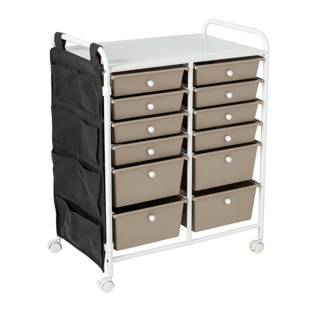 HoneyCanDo 12Drawer Metal Rolling Storage Cart with Side Pockets